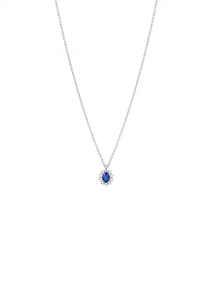 18k white gold, 1 sapphire, 10 diamonds, 42 cm length