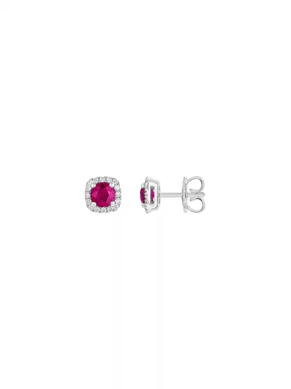 18k white gold, 2 rubies, 20 diamonds