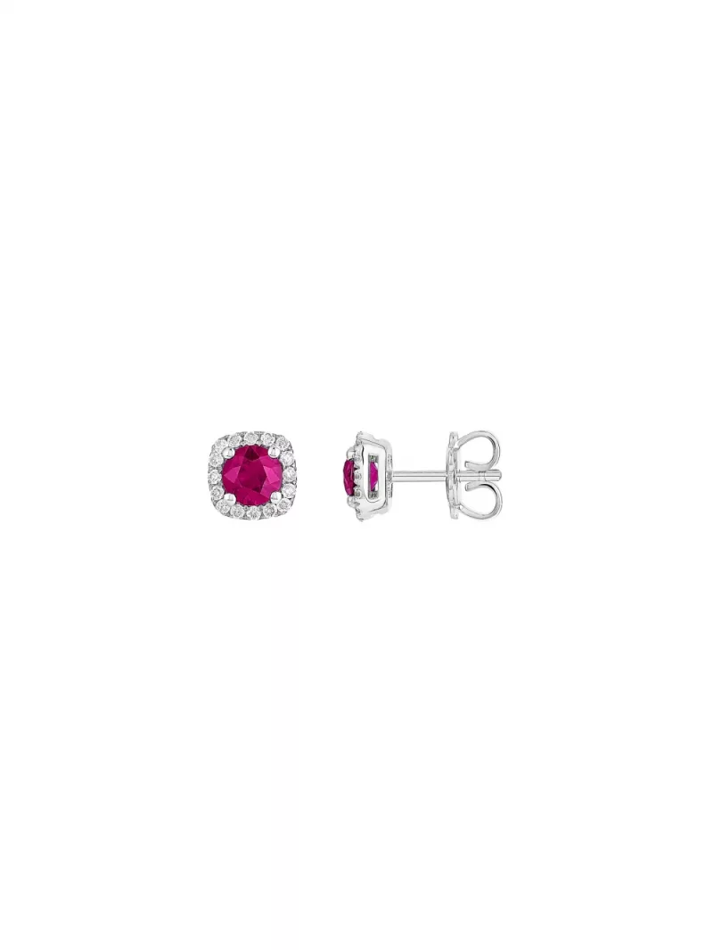 18k white gold, 2 rubies, 20 diamonds