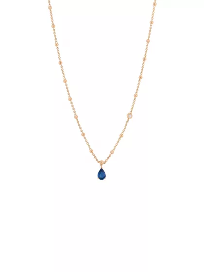 18k rose gold, 1 blue sapphire in drop cut 0.90 ct, 1 brilliant 0.04 ct, 39 cm length