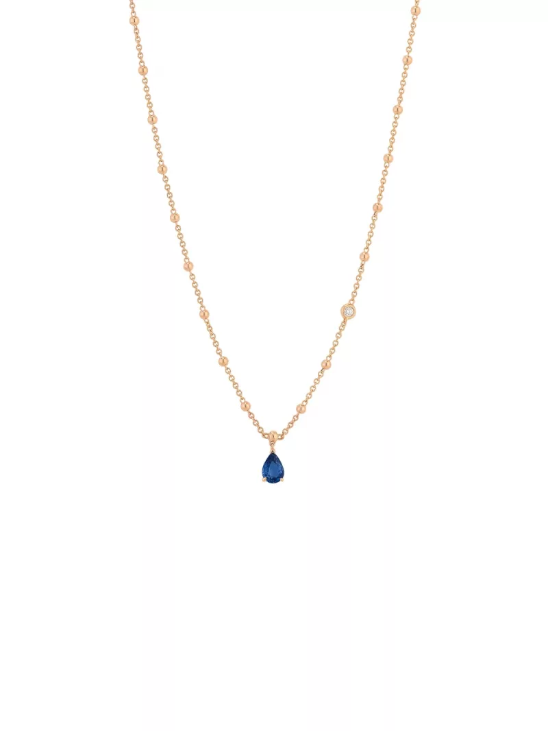 18k rose gold, 1 blue sapphire in drop cut 0.90 ct, 1 brilliant 0.04 ct, 39 cm length