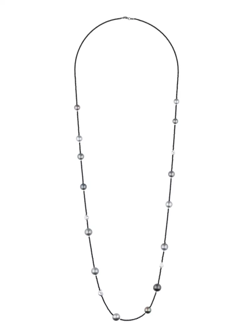 925 Silver black rhodium-plated, Tahitian cultured pearls, 100 cm length