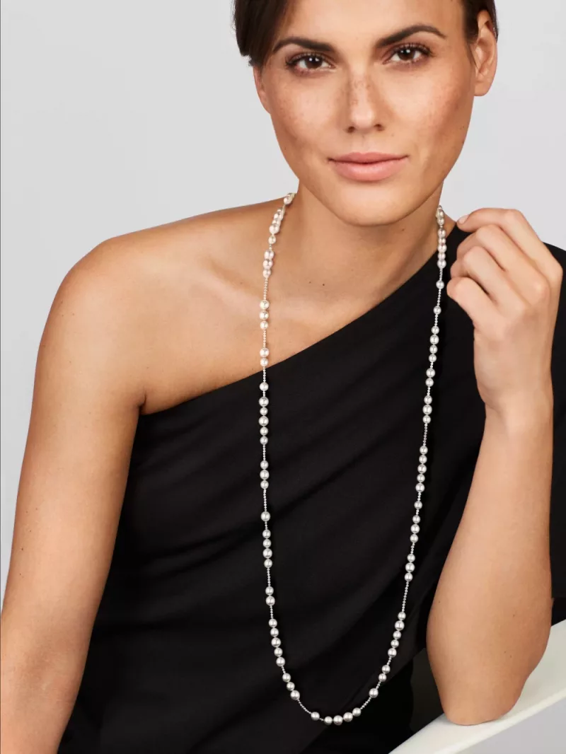 18k white gold, Akoya cultured pearls, freshwater cultured pearls, 100 cm length