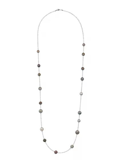 925 silver black rhodium-plated, 18 Tahitian cultured pearls, 100 cm length