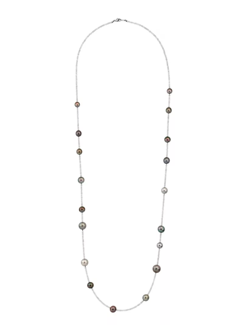 925 silver black rhodium-plated, 18 Tahitian cultured pearls, 100 cm length