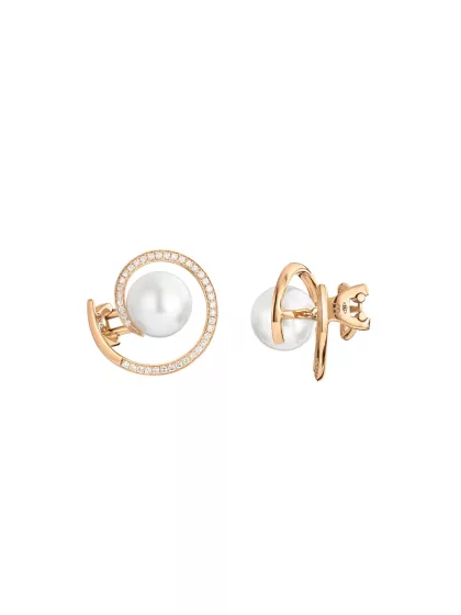 18k rose gold, 78 diamonds 0.29 ct, 2 freshwater cultured pearls