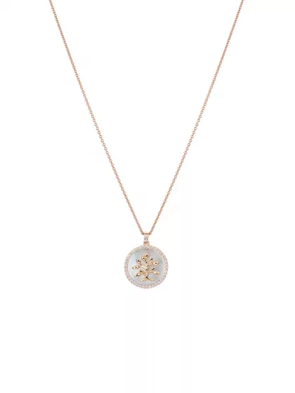 18k rose gold, mother-of-pearl, 40 diamonds 0.35 ct, 42 cm length