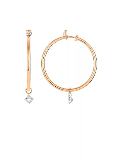 18k rose gold, 2 princess-cut diamonds 0.54 ct, 2 diamonds 0.10 ct, 23 mm diameter