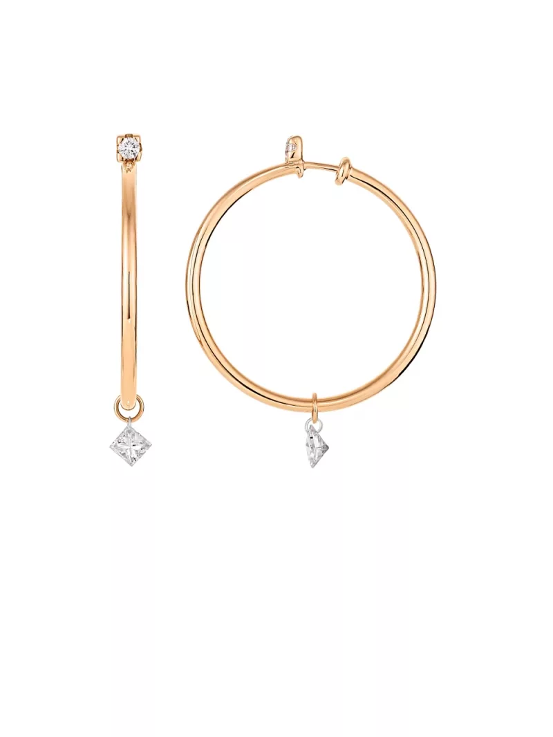 18k rose gold, 2 princess-cut diamonds 0.54 ct, 2 diamonds 0.10 ct, 23 mm diameter