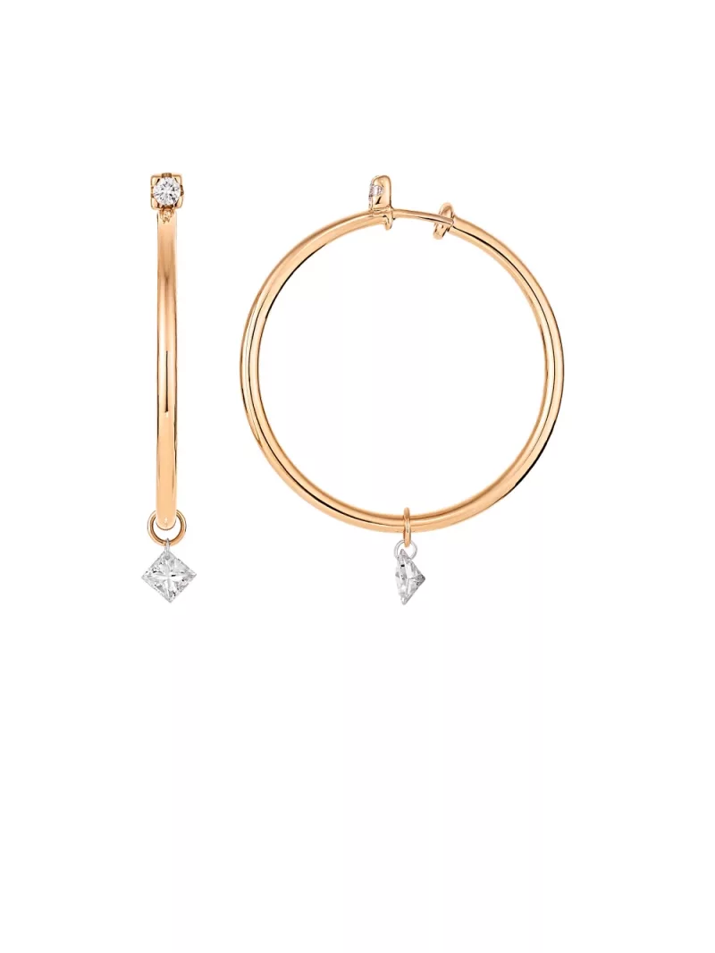 18k rose gold, 2 princess-cut diamonds 0.54 ct, 2 diamonds 0.10 ct, 23 mm diameter