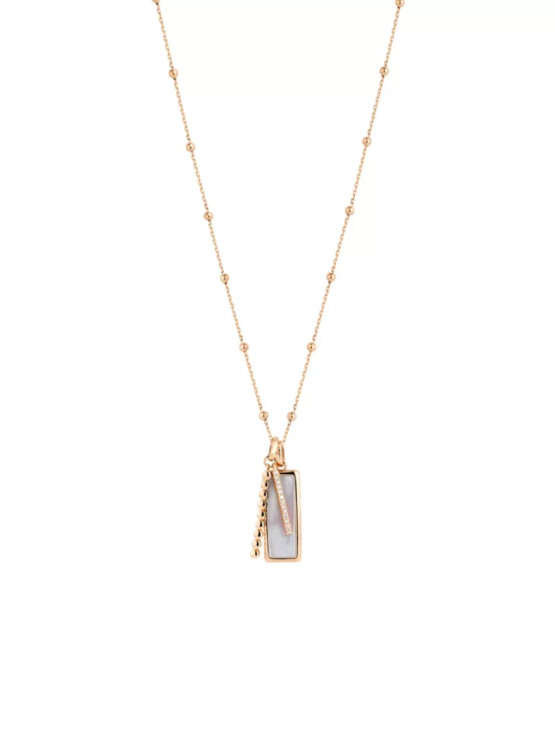 18k rose gold, 13 diamonds, 1 mother-of-pearl, 45 cm length