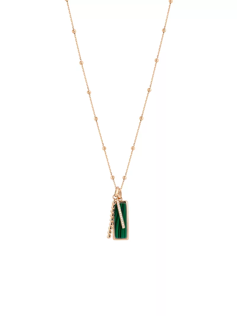 18k rose gold, 13 diamonds, 1 malachite, 45 cm length