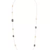18k rose gold, 4 rock crystals, 4 hematites, 90 cm length