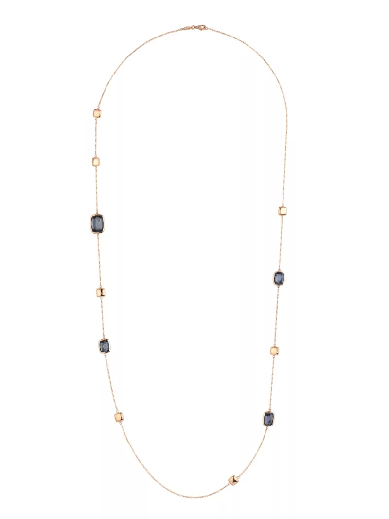 18k rose gold, 4 rock crystals, 4 hematites, 90 cm length