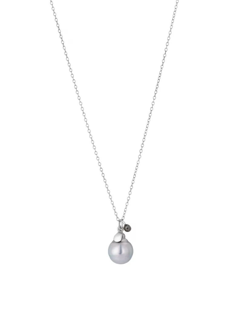 18k white gold, 1 Tahitian cultured pearl, 1 diamond, 100 cm length