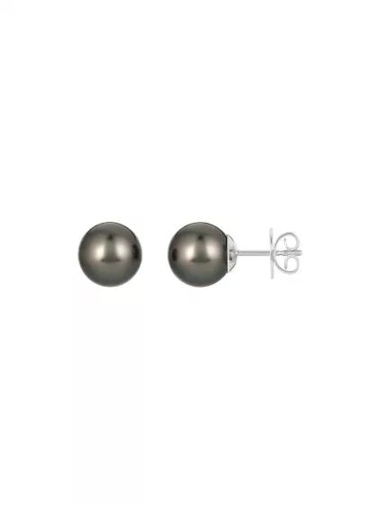 18k white gold, 2 Tahitian cultured pearls, 10 mm diameter