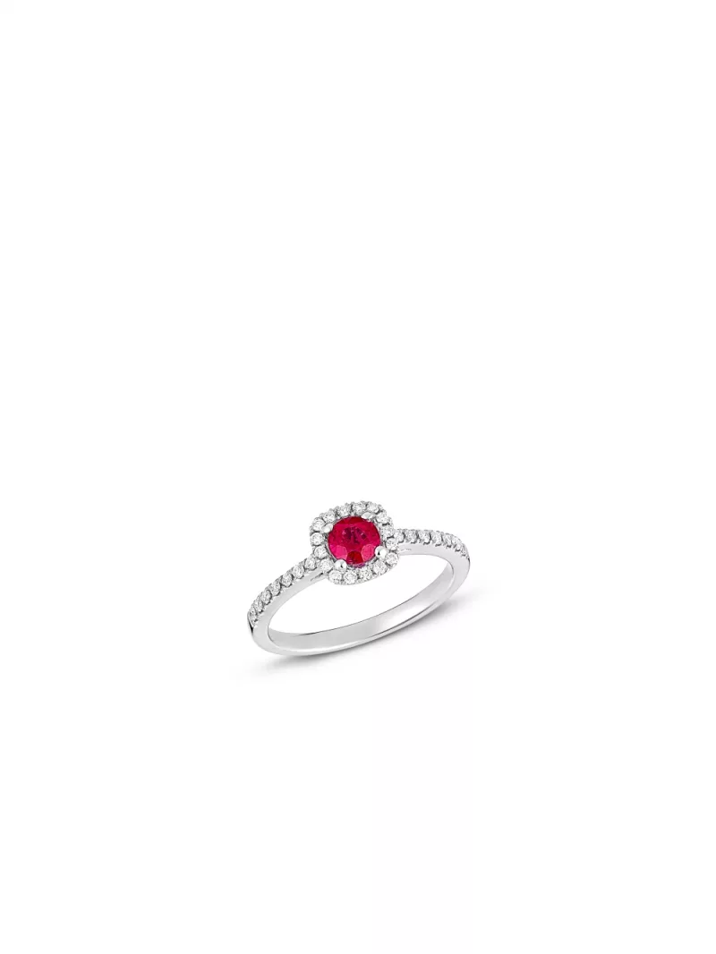 18k white gold, 1 ruby, 30 diamonds