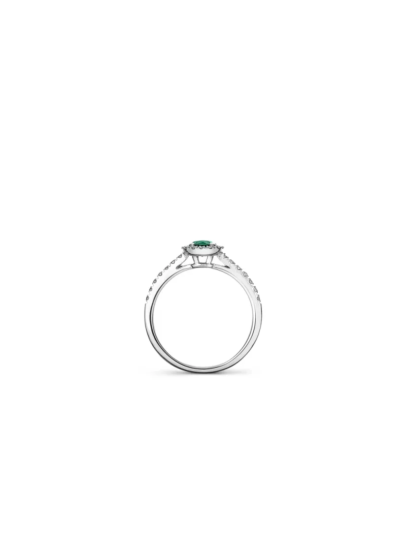 18k white gold, 1 emerald, 30 diamonds