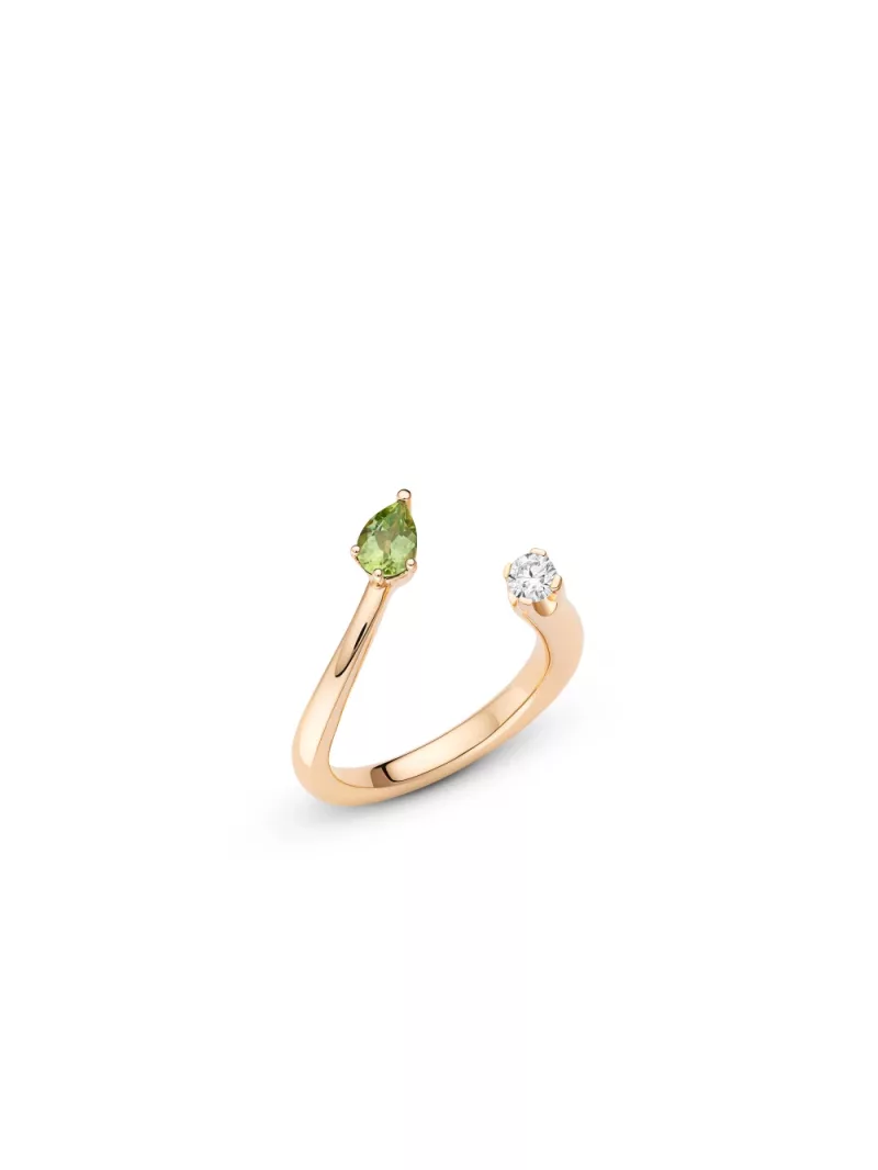 18k rose gold, 1 brilliant, 1 peridot, handmade in the Wempe Atelier