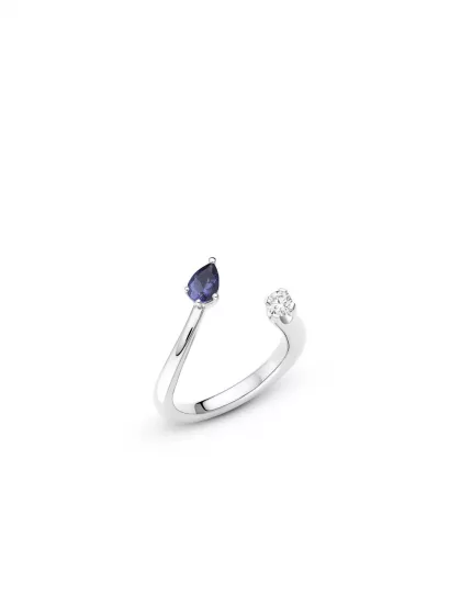 18k white gold, 1 brilliant, 1 iolite, handmade in the Wempe Atelier