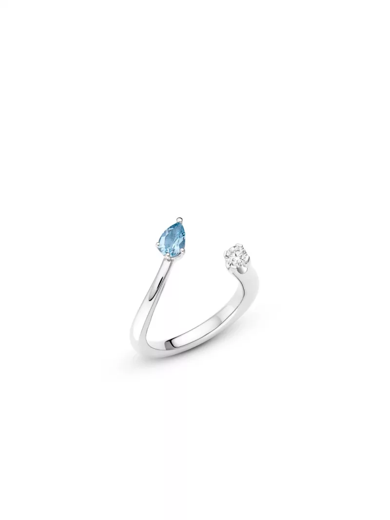 18k white gold, 1 brilliant, 1 aquamarine, handmade in the Wempe Atelier