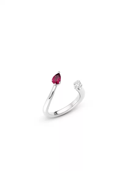 18k white gold, 1 brilliant, 1 rubellite, handmade in the Wempe Atelier