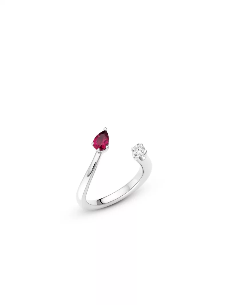 18k white gold, 1 brilliant, 1 rubellite, handmade in the Wempe Atelier