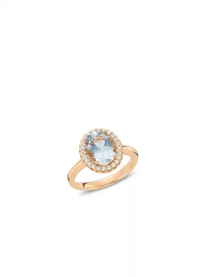 18k red gold, 24 brilliant-cut diamonds, 1 aquamarine