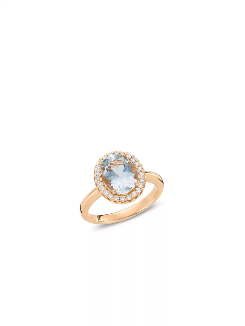 18k red gold, 24 brilliant-cut diamonds, 1 aquamarine